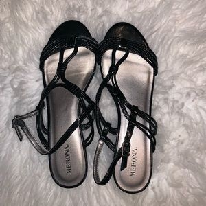 Black wedge sandals
